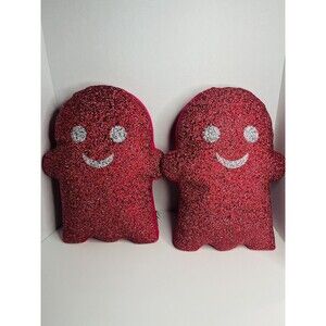 Rhinestone Ghost Throw Pillow Hot Pink Smiling Sparkles Halloween Decor Set Of 2